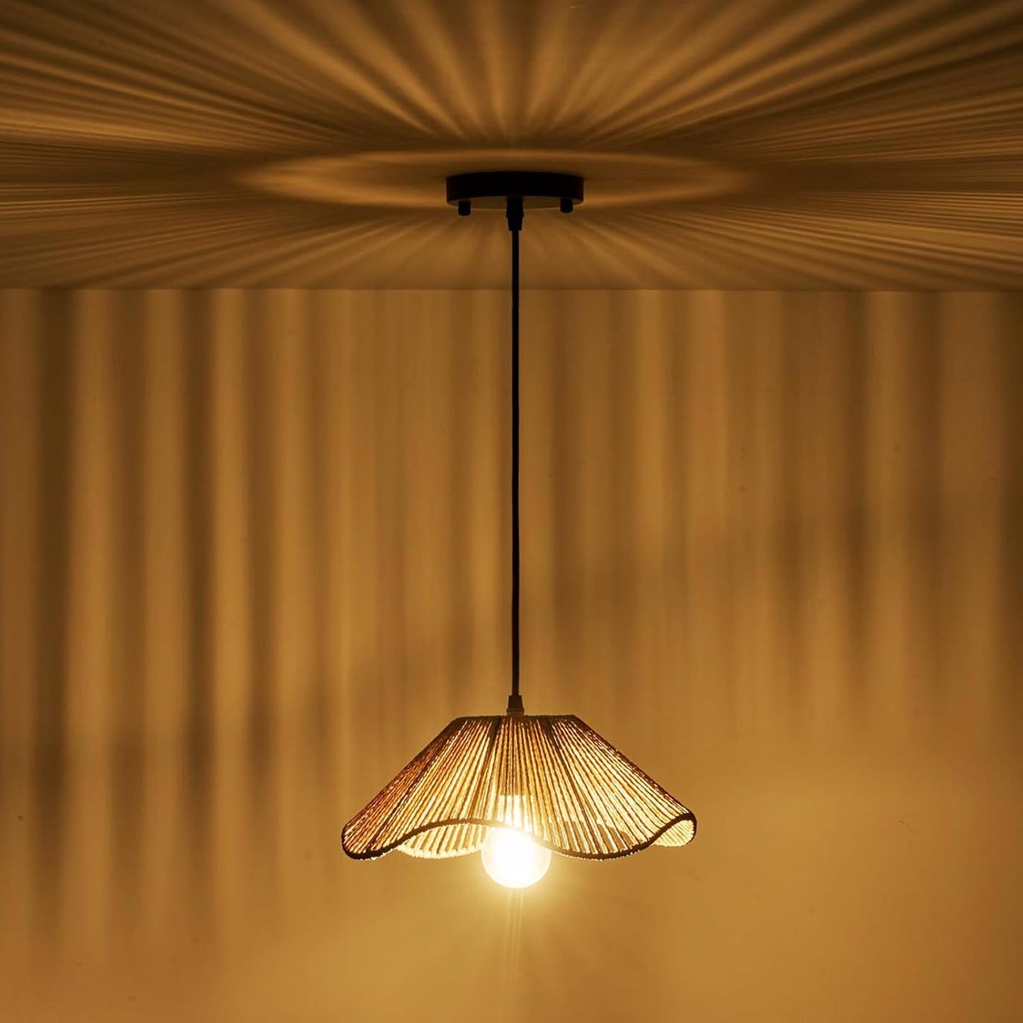 TERLEENART Hard Wired Rattan Pendant Lights Set of 2,Kitchen Island Pendant Lights with 12” Flower Shade,Boho Handwoven Paper Rope Rattan Ceiling Light for Living Room Dining Room Restaurant Foryer