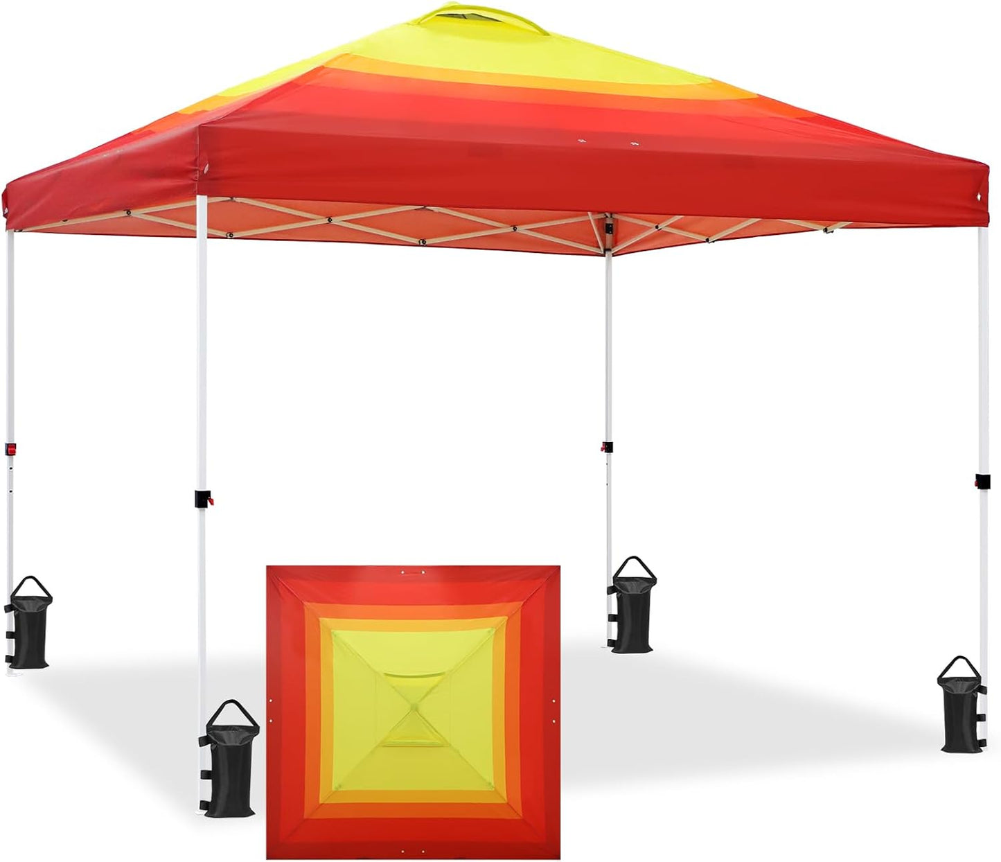 EAGLE PEAK Pop Up Canopy Tent with Wheeled Carry Bag, 8 Stakes, 4 Ropes, 4 Weight Bags, Easy Set Up Tent Canopy, 10x10 ft, 100sqft of Shade, Sunset Stripe