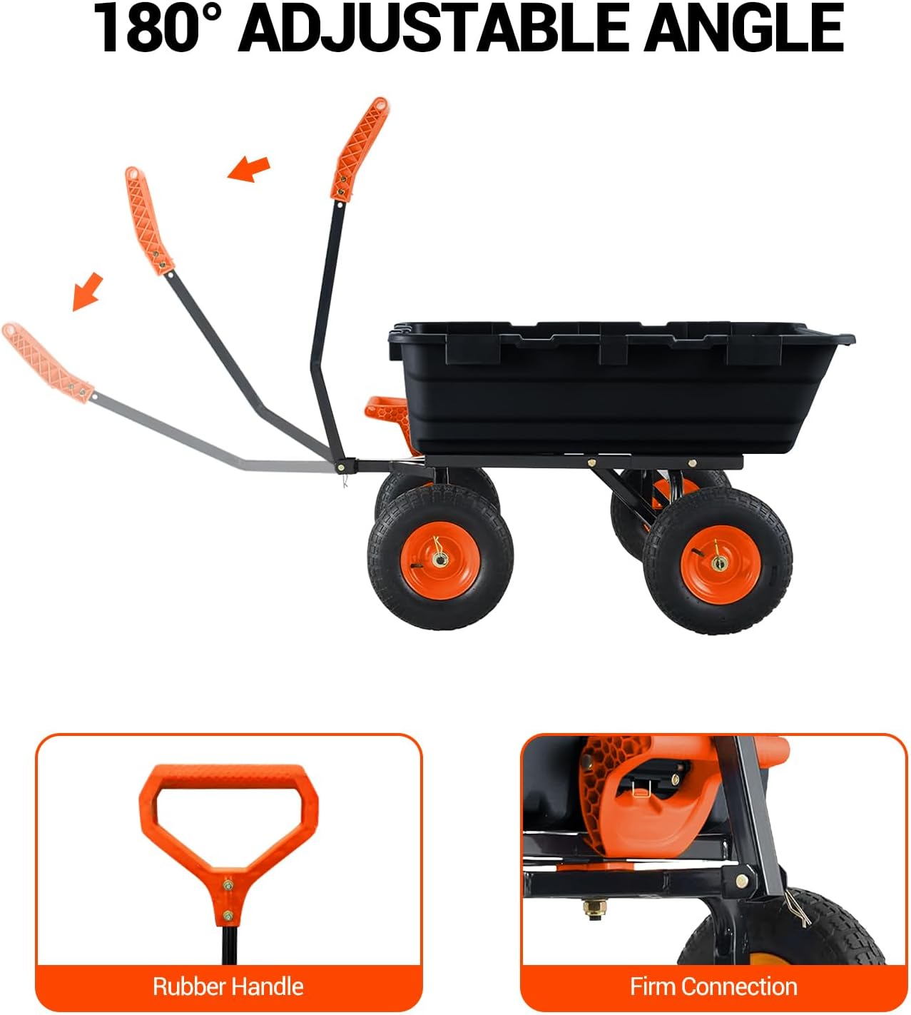 800 lbs Poly Garden Dump Cart, Heavy-Duty Wheelbarrow with 10-Inch Tires, 180° Rotating Handle, Steel Frame and Quick Release System Garden Dump Cart for Soil Plants Gardening Tools Wood