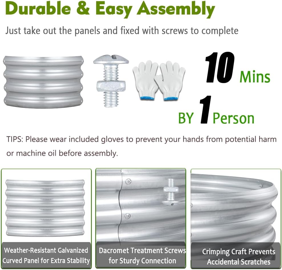 FORTUNO 2 Pack 3 Ft Round Galvanized Raised Garden Bed Box 36 Inches Metal Outdoor Flower Bed Steel Patio Ground Planter for Planting Vegetables and Herb, Silver