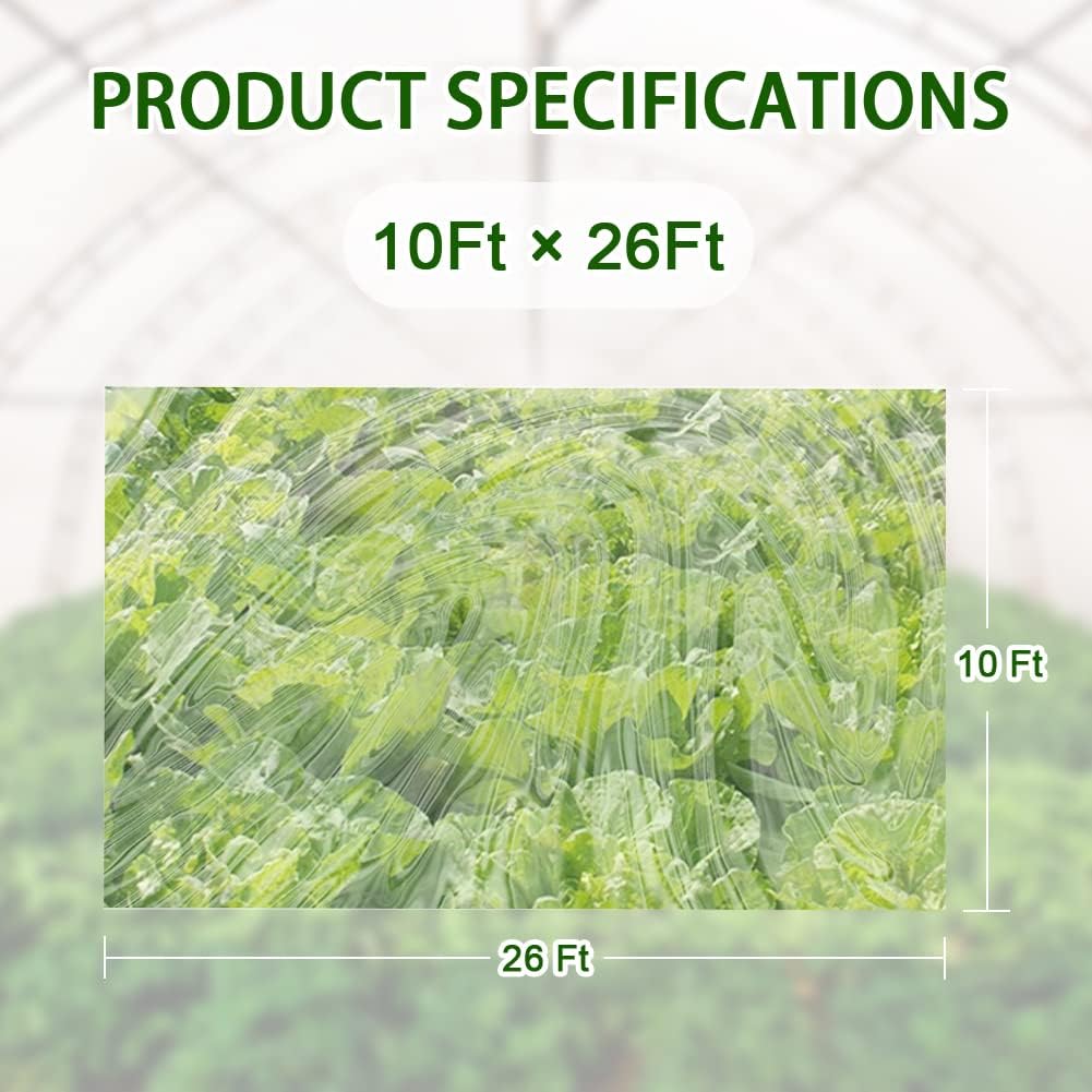 6 mil Greenhouse Plastic Film Sheeting Cover 10 x 26 Ft UV Resistant Clear Polyethylene Film Green House Hoop Farm Plastic Cover for Gardening, Farming, Agriculture