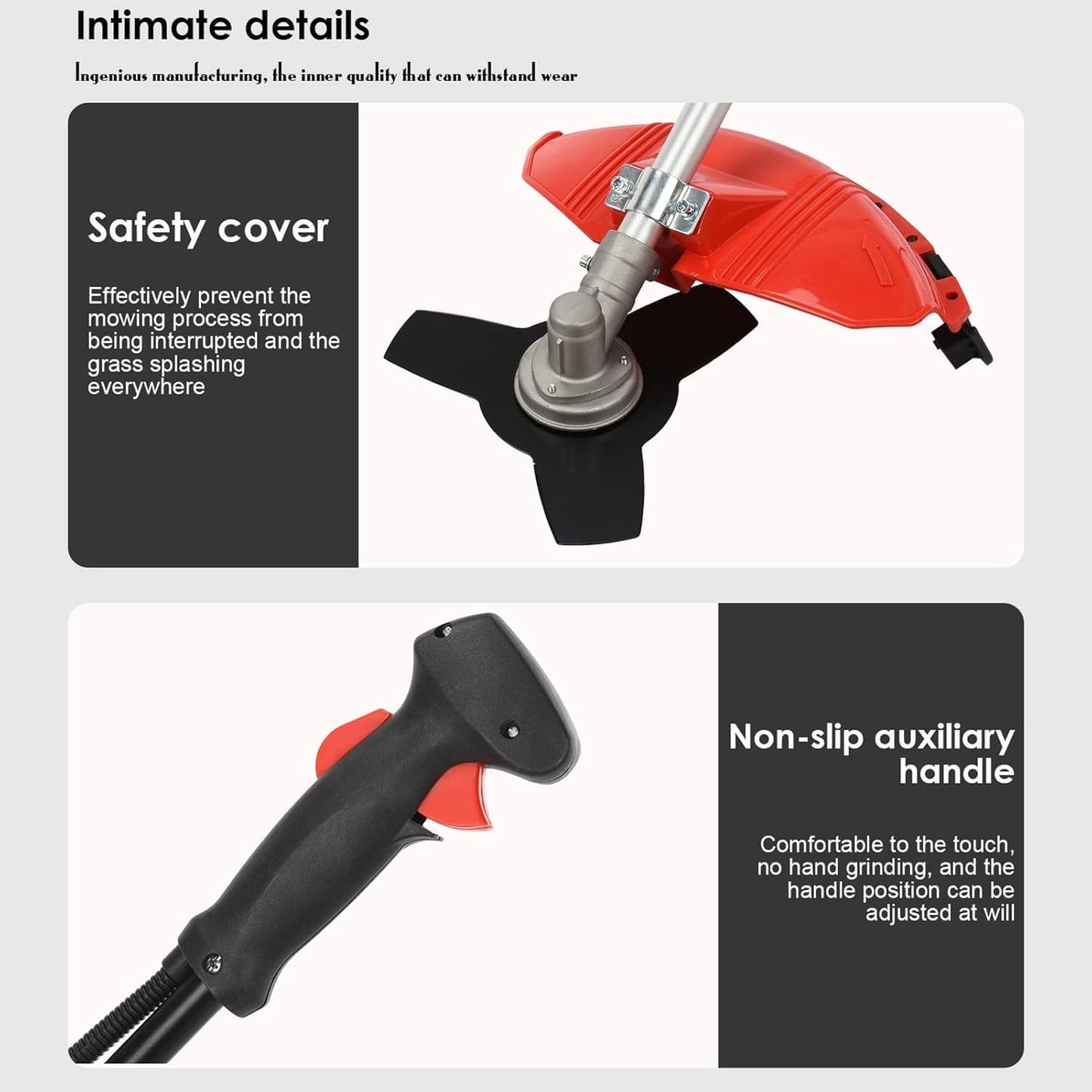 52CC Gas Power String Trimmer Cordless, 2 in 1 Multifunction Petrol Hedge Trimmer, Gas Lawn Mower Brush Cutter, 2-Stroke Weed Wacker, for Lawn, Garden, etc (2 in 1 red)