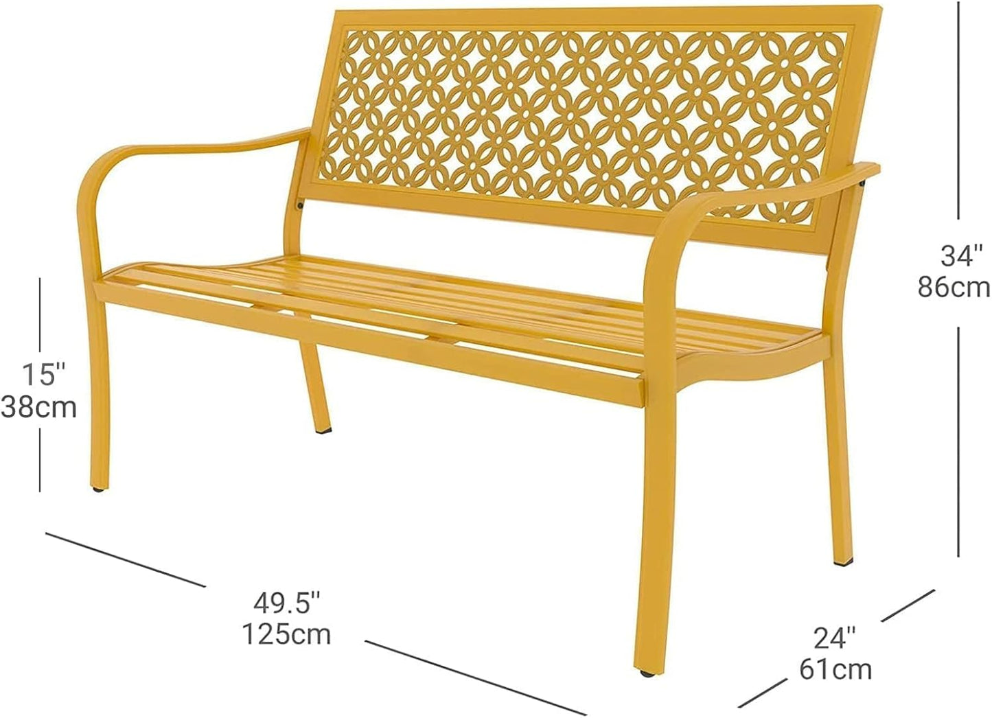 Grand patio 50" Outdoor Bench, Garden Benches with Anti-Rust Metal Powder Coated Frame, Patio Bench for Front Porch Park Outside Furniture Decor, Sunflower Yellow