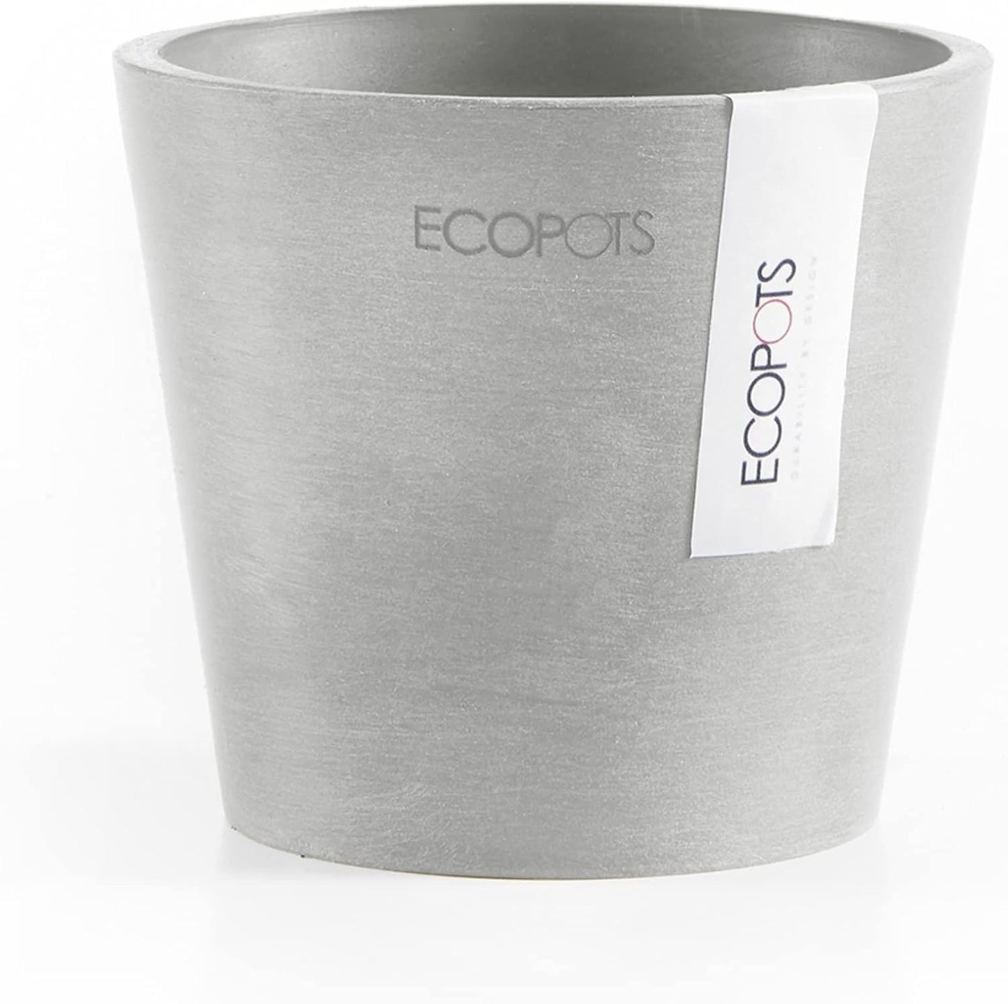 Ecopots Amsterdam Mini Durable Modern Round Recycled-Based Composite Flower Pot Planter, White Grey, 4"