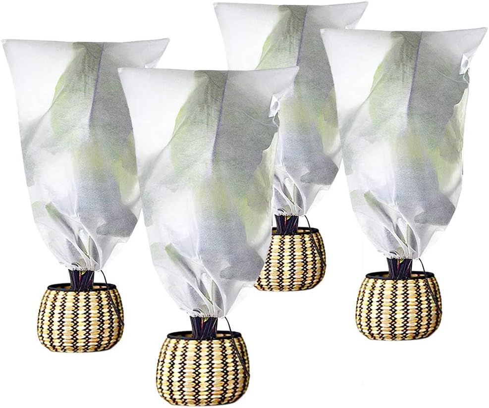 Agfabric Plant Cover Freeze Frost Protection Bag 0.9oz 84"x72",Shrub Jacket for Cold Winter Weather,White,4 Pack,