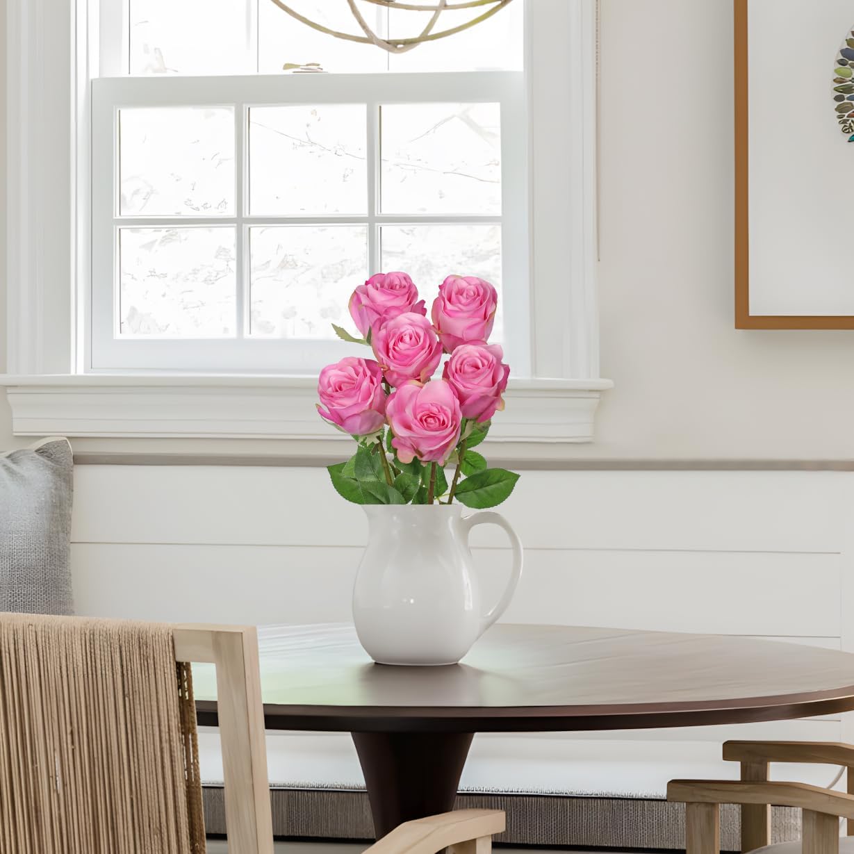 Briful Pink Artificial Roses – 6PCS 18.9" Silk Rose Faux Flowers with Long Stems Realistic Fake Rose Bouquet for DIY Wedding Arrangements Table Vase Centerpieces Home Event Decor