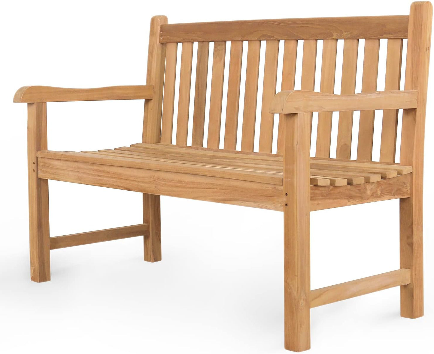 A-Grade Natural Teak Bench - Outdoor Garden Bench with Curved Backrest & Arch Armrest, Patio Bench - All-Weather 100% Solid Teak Wood 2-Person Park Bench for Yard, Lawn