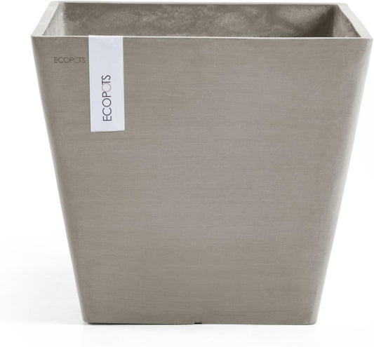 Ecopots Rotterdam Durable Modern Square Indoor/Outdoor Recycled-Based Composite Flower Planter, Taupe, 15.75"