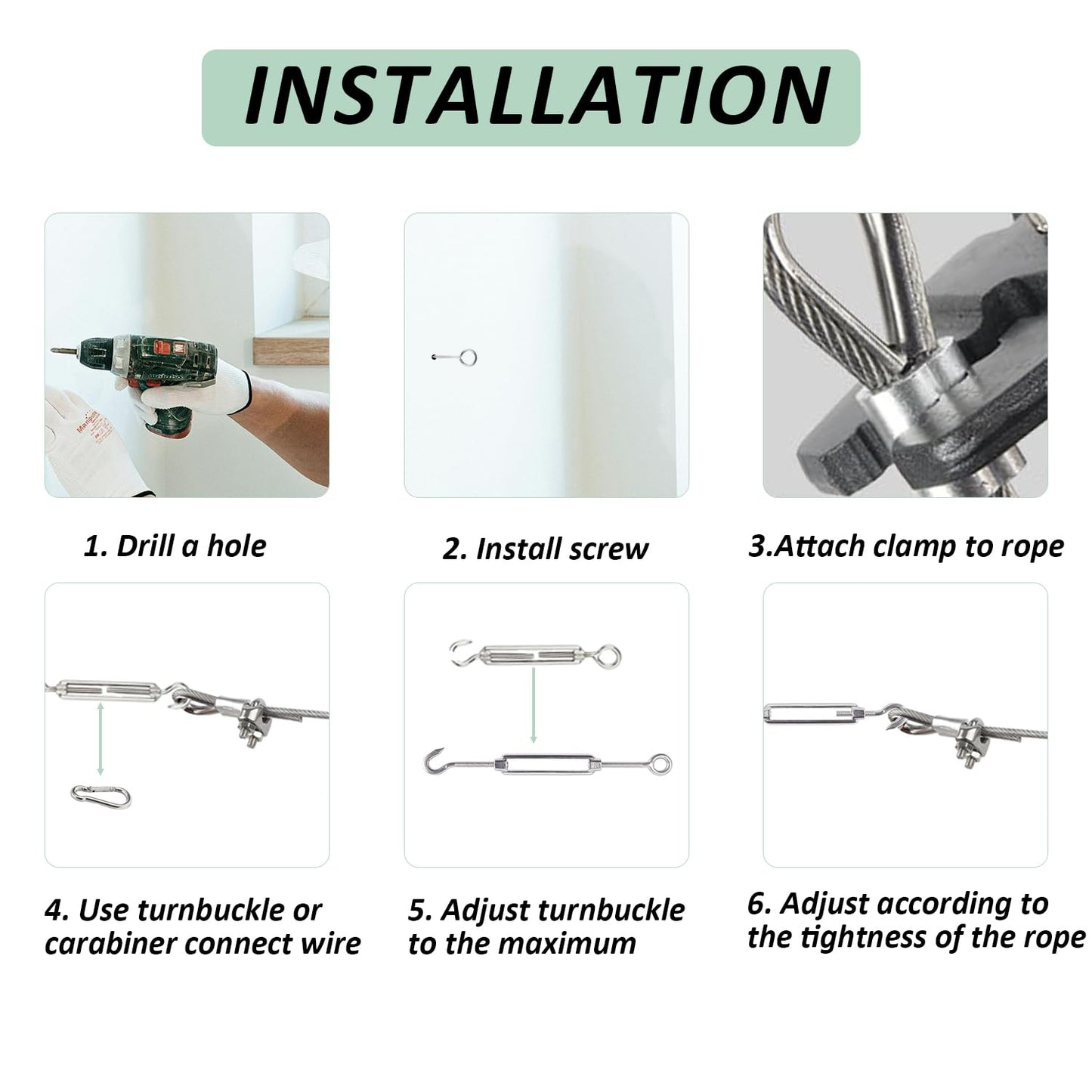 1/8" Wire Rope Kit，Steel Wire Cable，220FT Turnbuckles for Cables Wire，304 Stainless Steel Cable,M5 Turnbuckle Kit for Outdoor, Garden, Kitchen, Craft