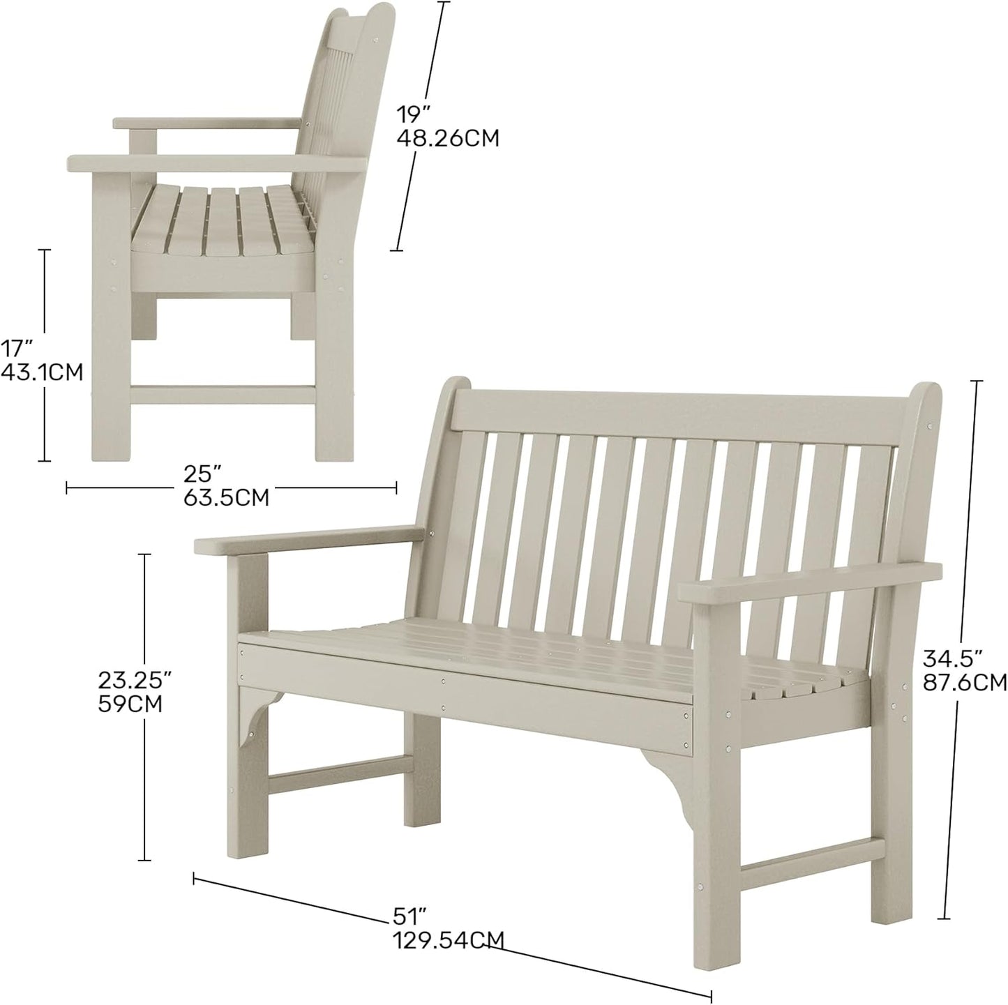 Garden Bench, Farmhouse Park Front Porch for Entryway Bench Outdoor Seating Low Bench Patio Bench Outside/Indoor, Sand