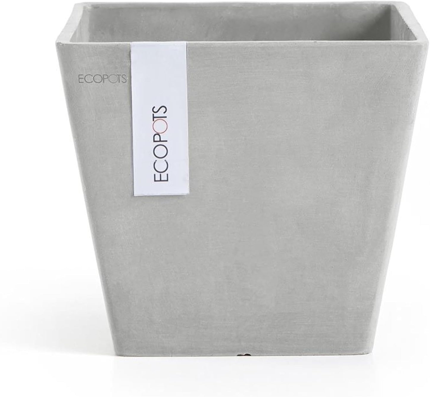 Ecopots Rotterdam Durable Modern Square Indoor/Outdoor Recycled-Based Composite Flower Planter, White Grey, 15.75"