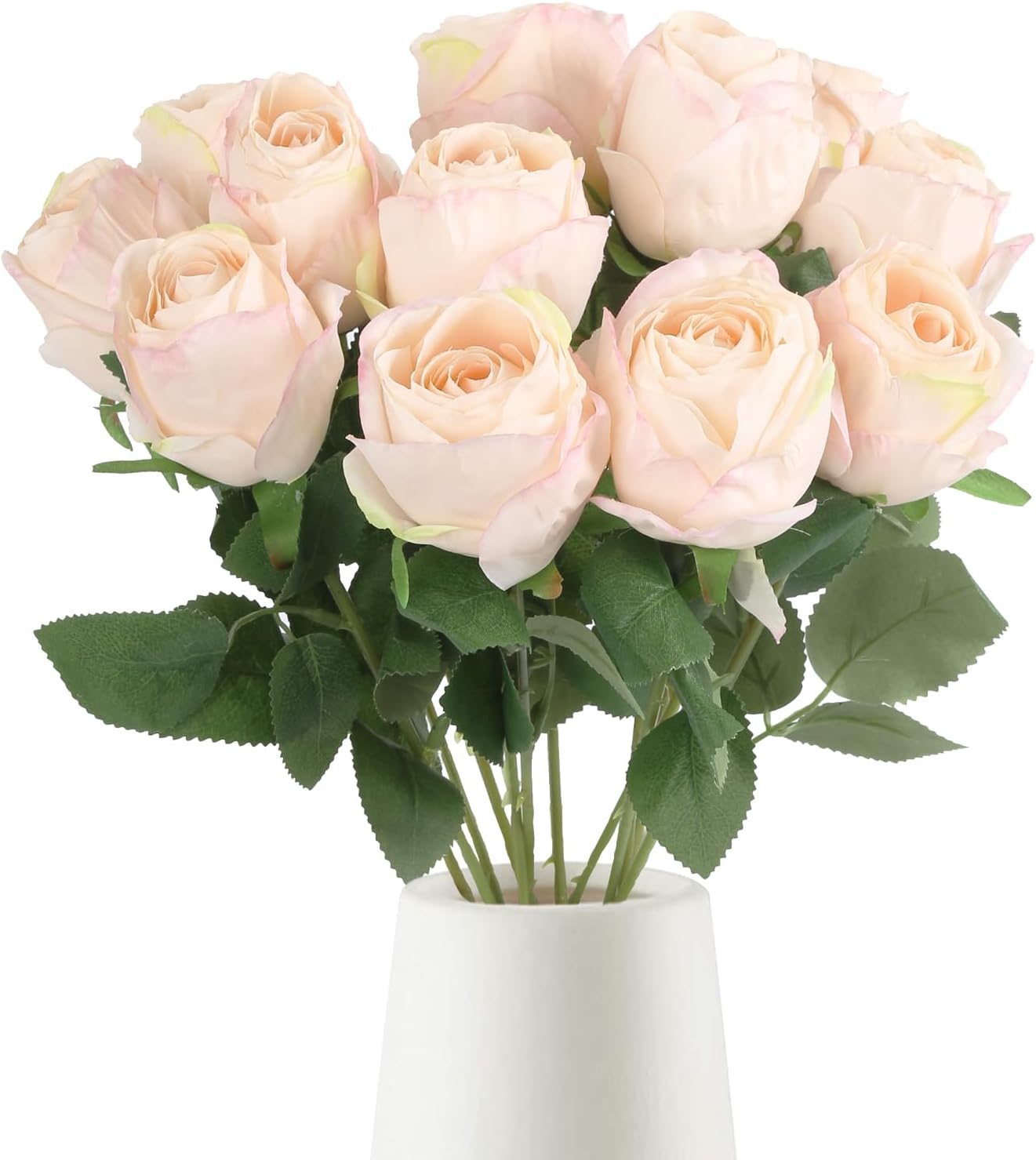 12pcs Pink Roses Artificial Flowers Vintage Burnt Edge Rose 20" Realistic Silk Roses Bouquet with Long Stem for Wedding Party Floral Centerpieces Decoration (Pink)