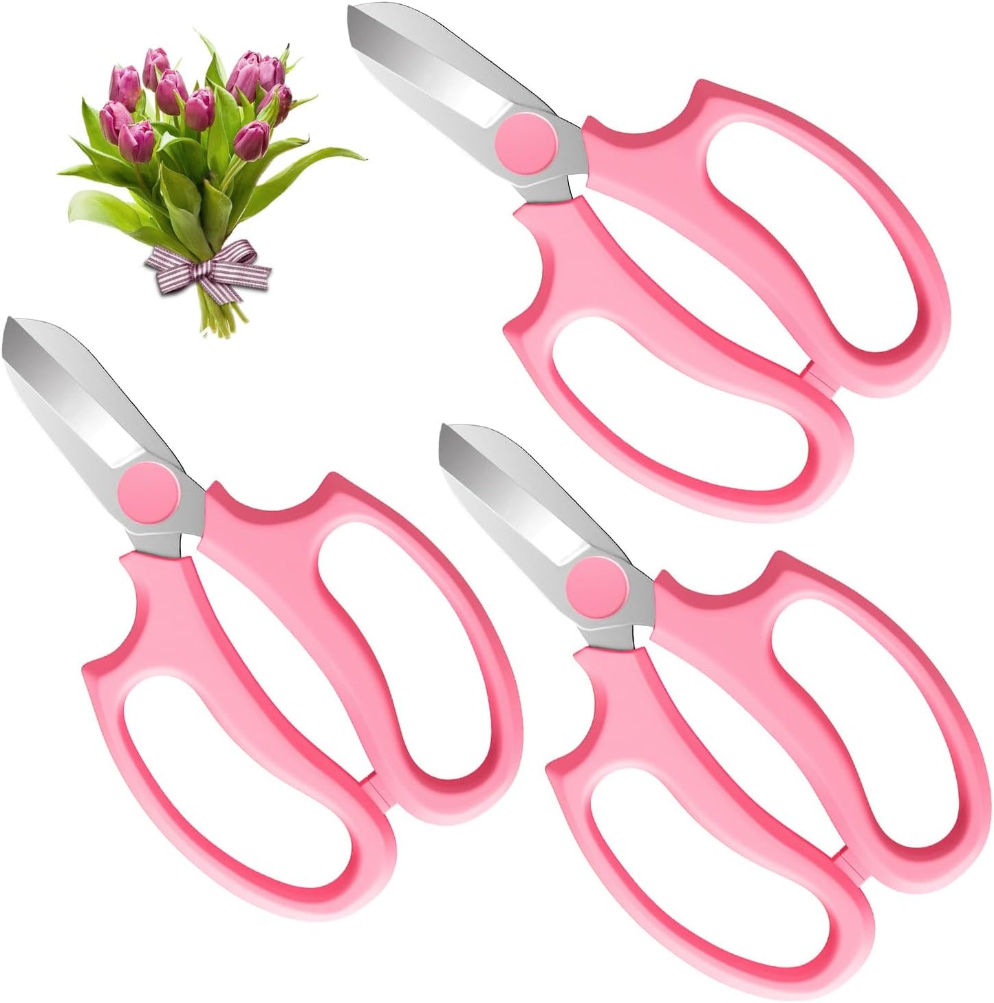 Flower Scissors, Strong Floral Shears,3PCS Premium Steel Garden Pruning Shears Floral Fruits Leaf Scissors Hand Pruner Snip Trimming Tool for Gardening Flower Arrangement, Pink