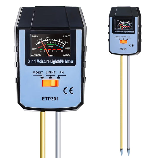 ALLOSUN Soil Moisture Meter for Plants, 4 in 1 Soil pH Tester/pH Meter for Water/Light Meter for Plants, Indoor, Garden, Farm, Lawn, No Battery Required