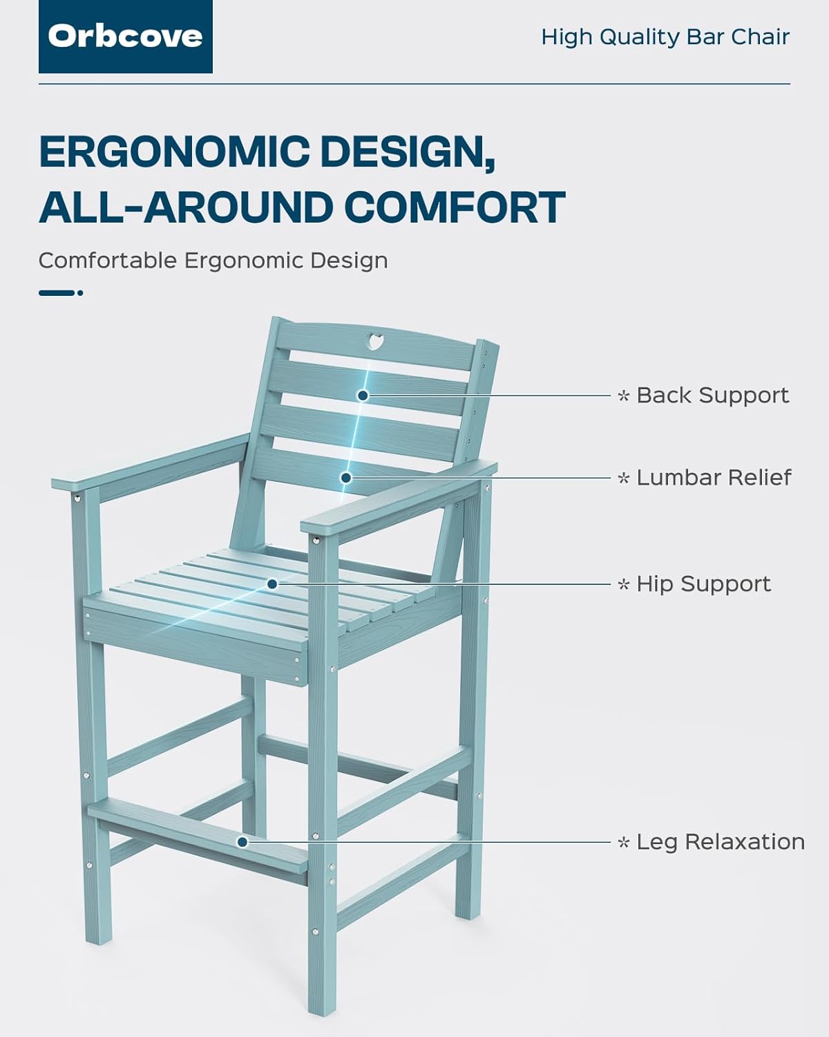 5-Piece Bar Height Outdoor Table and Chairs Set, HDPE Wood Grain Patio Bar Table and Chairs with Heart Cutout Design, Weather-Resistant Bar Height Furniture for Deck, Porch, Pool (Light Blue)