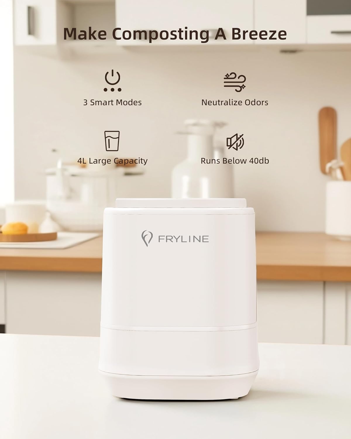 Electric Composter for Kitchen, 4L Countertop Compost Bin, Smart Composter Home Indoor Fertilizer Machine Odorless, Turn Waste to Pre-Compost for Plants