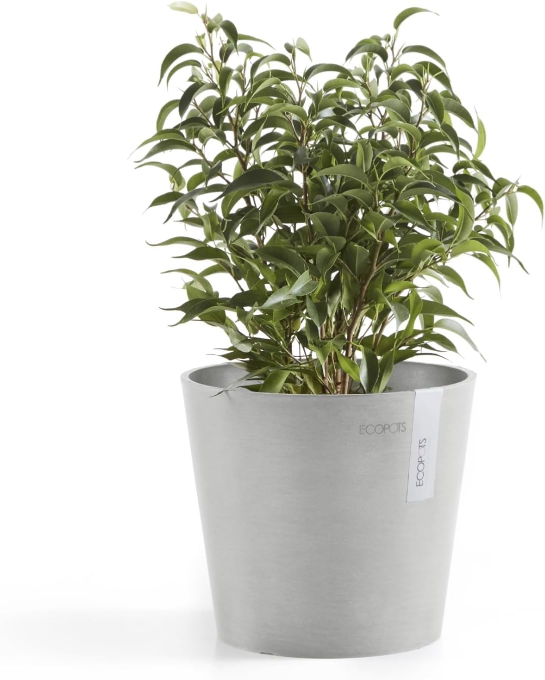 Ecopots Amsterdam Mini Durable Modern Round Recycled-Based Composite Flower Pot Planter, White Grey, 7"