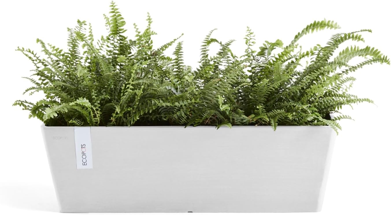 Ecopots Bruges Durable Modern Rectangular Indoor/Outdoor Recycled-Based Composite Flower Pot Planter, Pure White, 17.75"