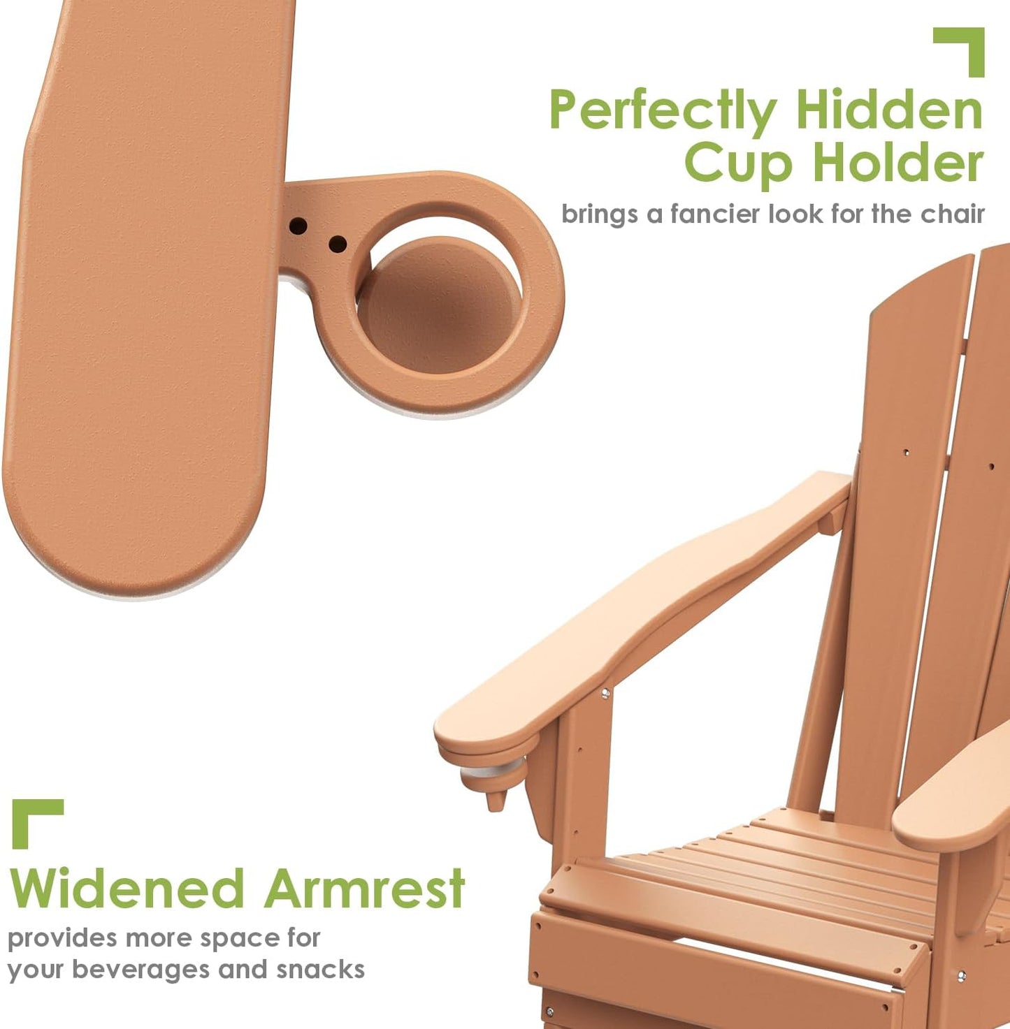 GREENVINES Folding-Adirondack-Chairs-Set-of-6 | HDPE Plastic | Fire Pit Chair | All Weather | Cup Holder | Teak | for Deck Backyard Patio Outdoor Garden