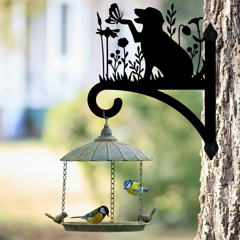 Peacoblue Iron Plant Hangers Holder for Outdoor Indoor Hanging Plants Fern Pots, Lantern, Bird Feeder, Wind Chimes, 12”x14” Dog Weather Resistant Metal Wall Brackets Hooks for Porch, Garden, Home(Dog)