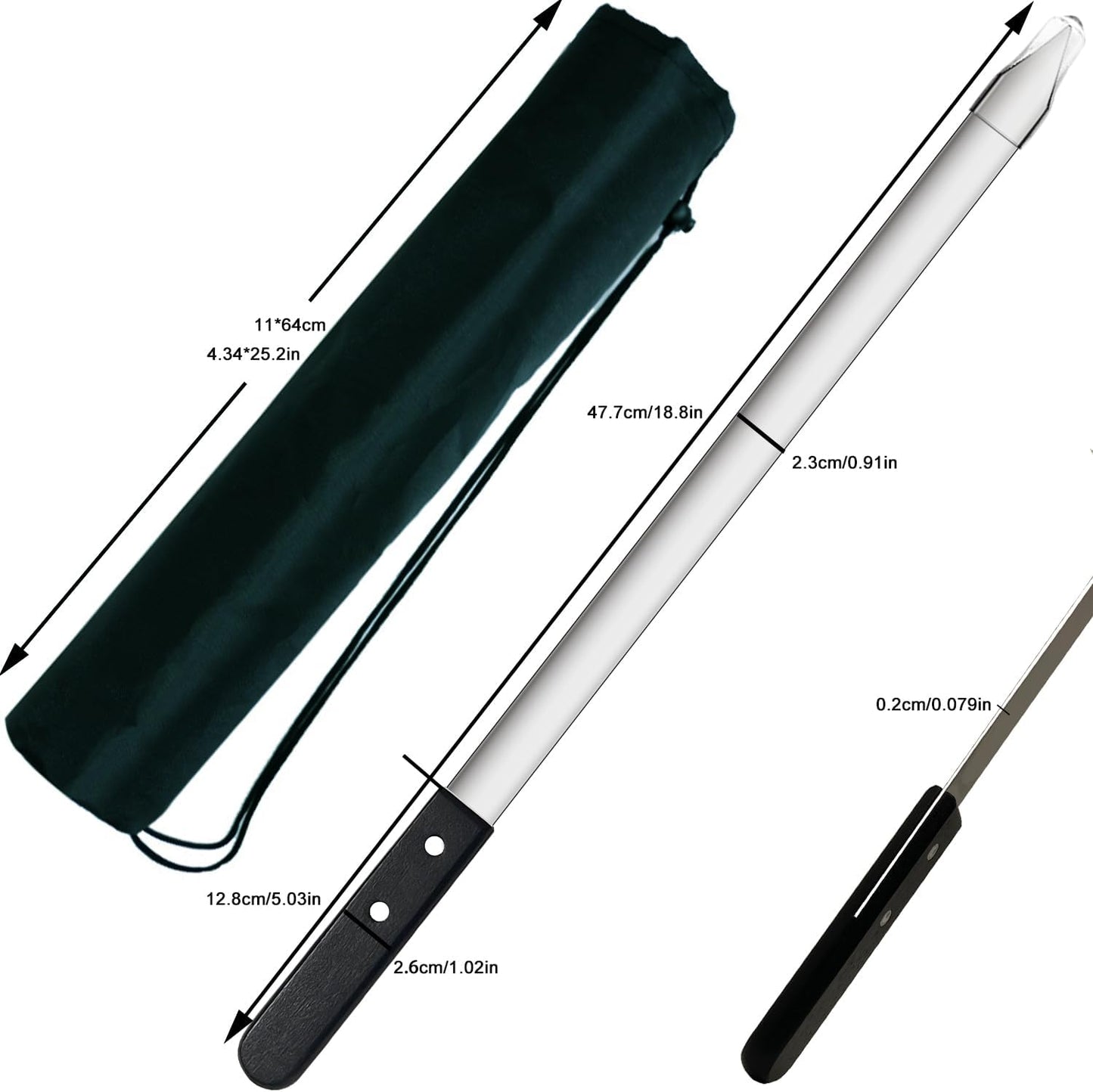 23.6 Inch Long Kabob Skewers, 0.91 Inch Wide, Stainless Steel with Black Wood Handle, 7 Pack