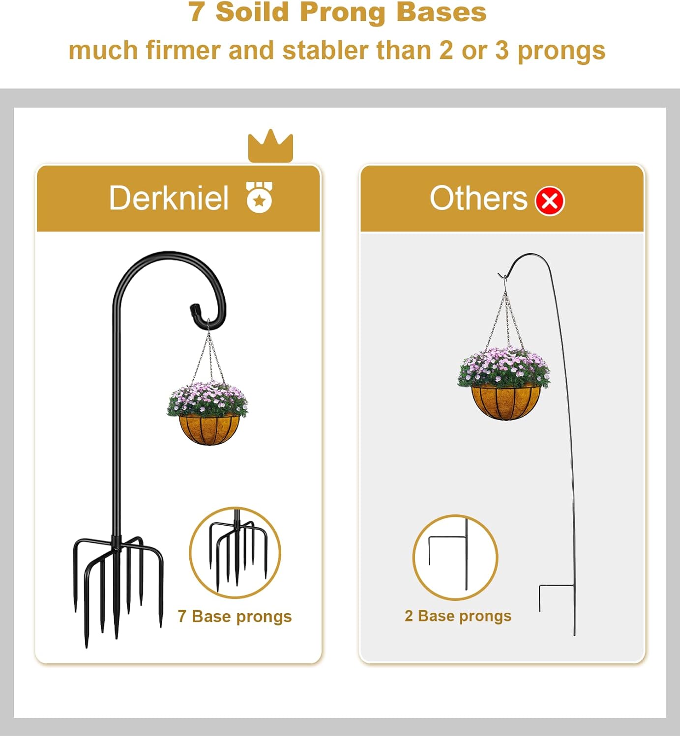 Shepherd Hook 75 Inch Tall Heavy-Duty Metal Garden Hanging Pole Stake for Bird Feeder Pole Plant Baskets, Black (1 Pack)