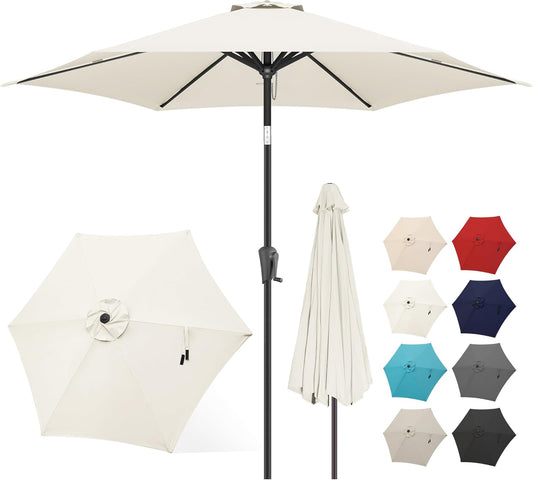 FLAME&SHADE 10ft Patio Umbrella - Outdoor Umbrella with 6 Sturdy Ribs, Push Button Tilt and Crank, UV Protection Table Market Umbrella for Pool, Porch，Garden, Deck, Backyard (Ivory)