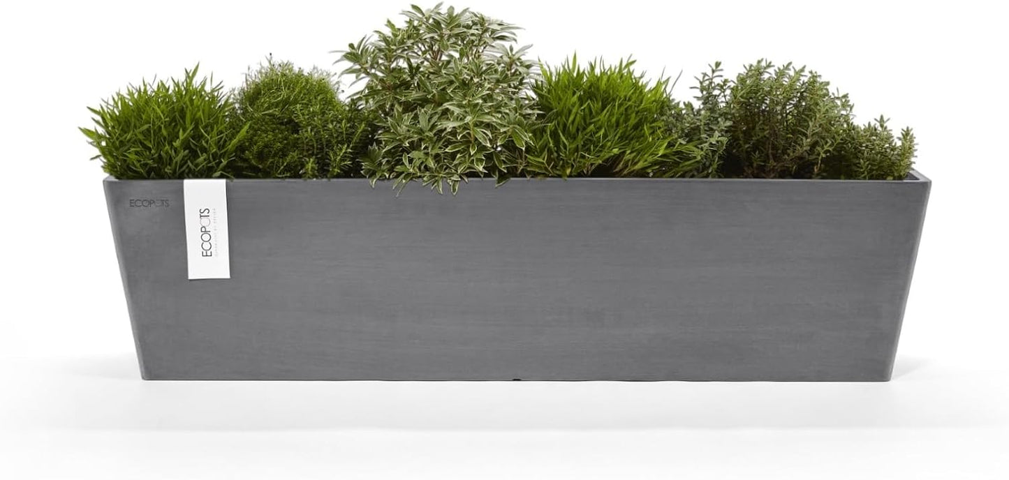 Ecopots Bruges Durable Modern Rectangular Indoor/Outdoor Recycled-Based Composite Flower Pot Planter, Grey, 31.5"