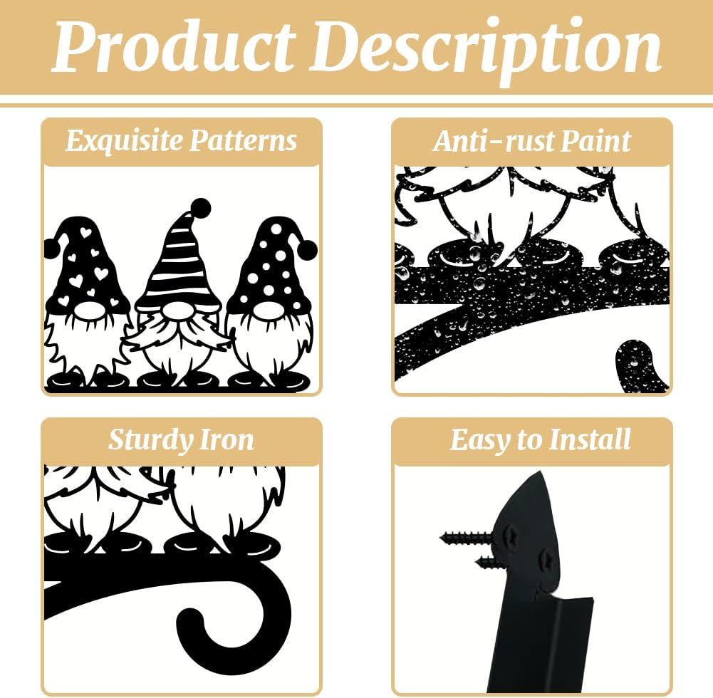 peacoblue Iron Plant Hangers Hooks for Outdoor Indoor Hanging Plants Flower Fern Pots, Lantern, Bird Feeder, 12”x14”Gnome Weather Resistant Metal Wall Brackets Holder for Porch, Garden, House(Gnome)