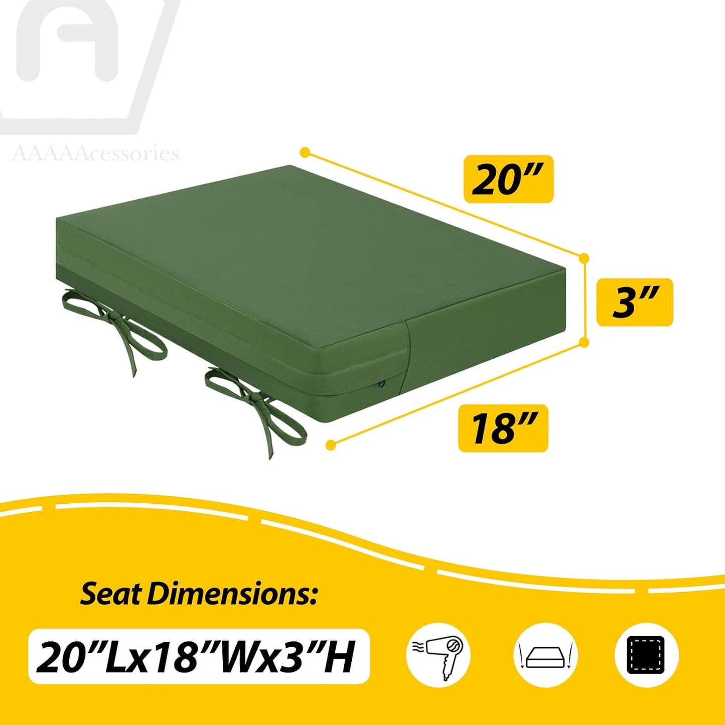 AAAAAcessories Outdoor Seat Cushions for Chairs, Waterproof, Fade-Resistant Patio Furniture Replacement Cushions, 20" x 18" x 3", Set of 2, Dark Moss Green