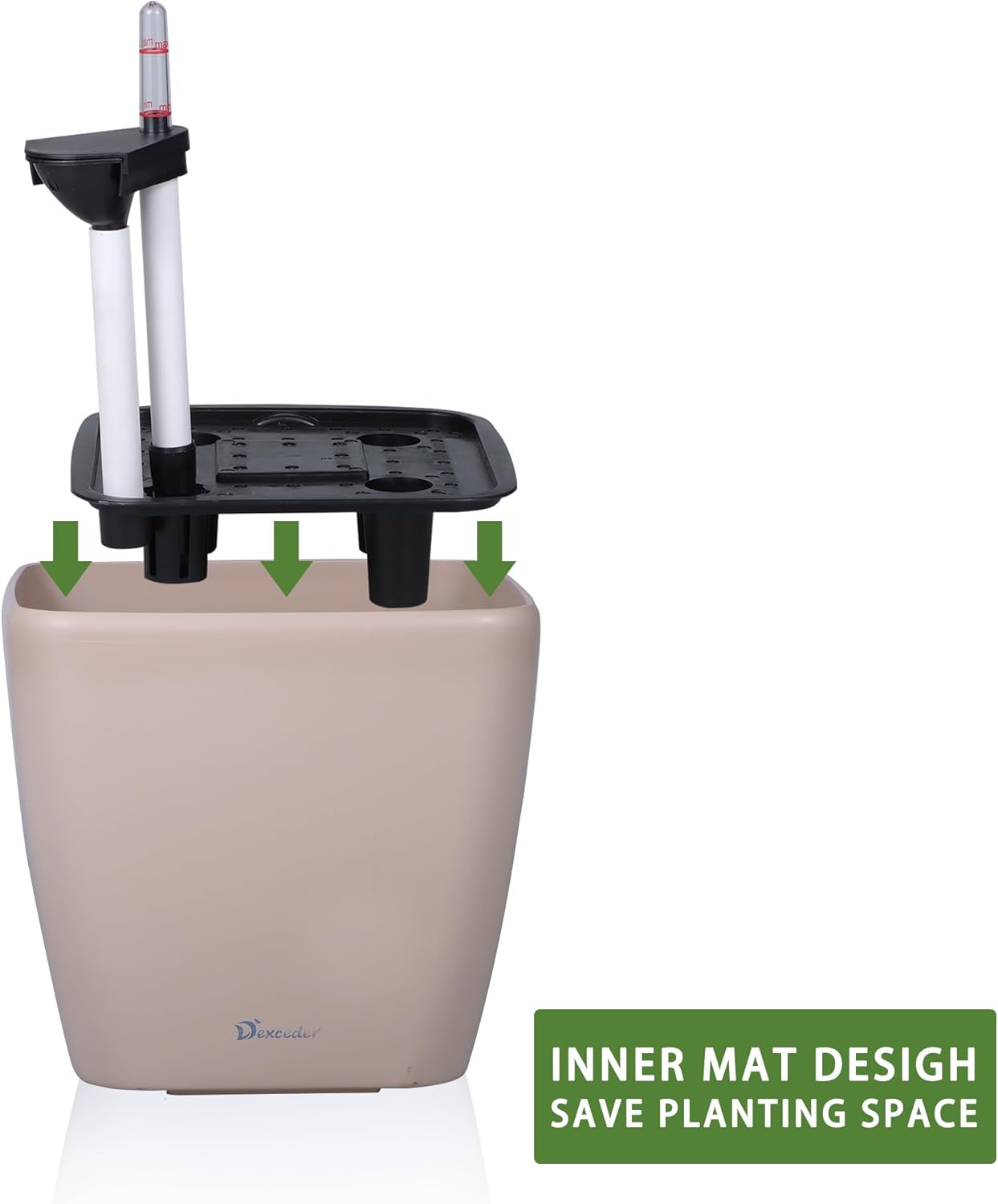 Dexceder 11x10 Self Watering Planter Indoor Outdoor, Inner Mat Design, Thickened Table Flower Plant Pot with Water Level Indicator (Taupe Matte)