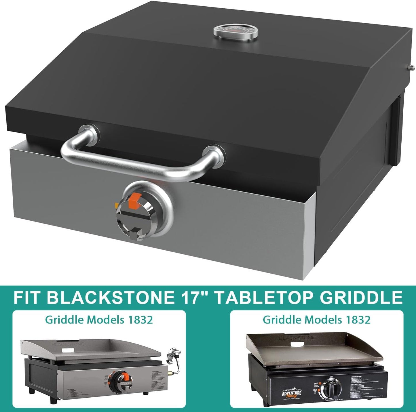 Griddle Lid for Blackstone 17 Inch Adventure Ready 1832 Tabletop Griddle, 1650 Flat Top Grill Station, Hinged Lid Hard Cover with Carry bag and Cover for Blackstone Flat Top Grill