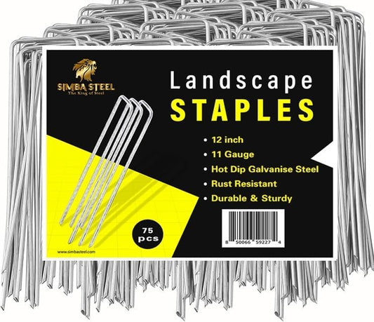 125 Pack x 12 Inch Landscape Staples Galvanised, Fabric Pins, 11 Gauge, Garden Staples, Tent Stakes, Fabric Pins for Lawn, Fence, Tent, Decoration, Weed Barrier, Outdoor. (125 x 12in)