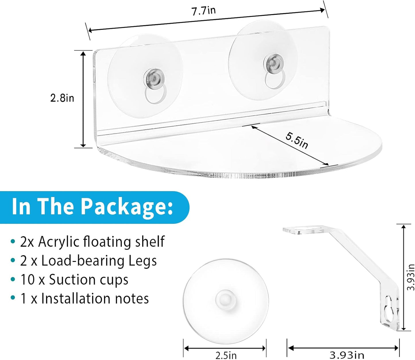 2-Pack Acrylic Window Plant Shelves with Suction Cups & Support Brackets - Semicircular Window Sill Extender for Herb Pots, Succulents, Flower Boxes, Micro Greens | Indoor/Outdoor Use