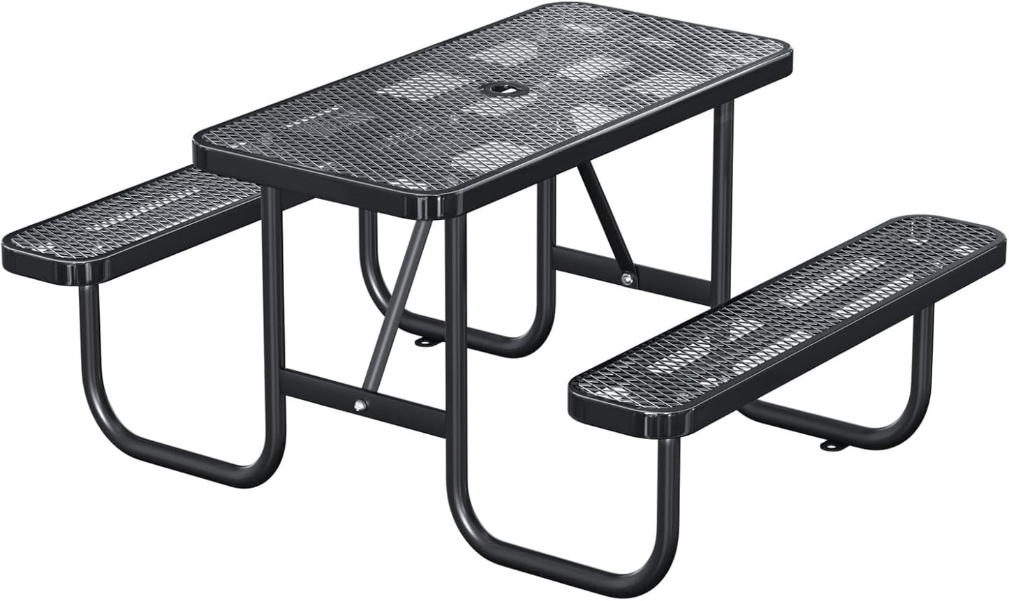 Heavy-Duty Park Bench or Table for Outside - Black Coated Outdoor Furniture Steel Bench, Commercial-Grade Outdoor Benches Weatherproof for Park, Patio, Porch (Black, 4FT (Rect. Table))