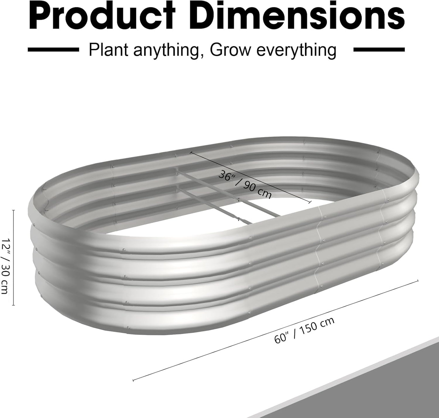 5x3x1ft Oval Galvanized Raised Garden Bed Outdoor 9-in-1 Large Metal Modular Planter Box Raised Beds for Gardening,Vegetables,Fruits,Flowers & Herbs (Silver)