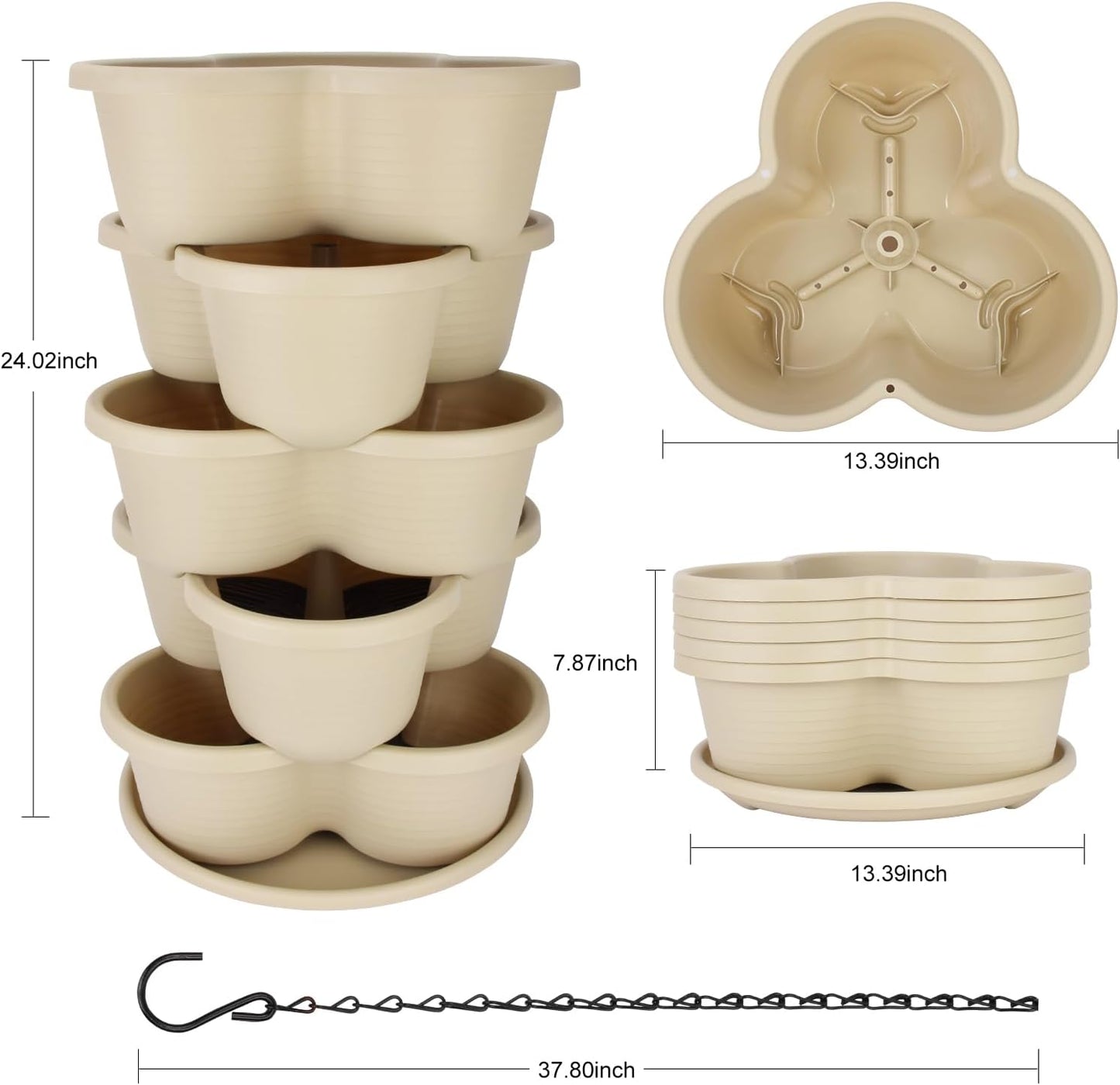 5 Tier Vertical Planters Stackable Gardening Planter for Strawberries, Flowers, Herb and Vegetables, White