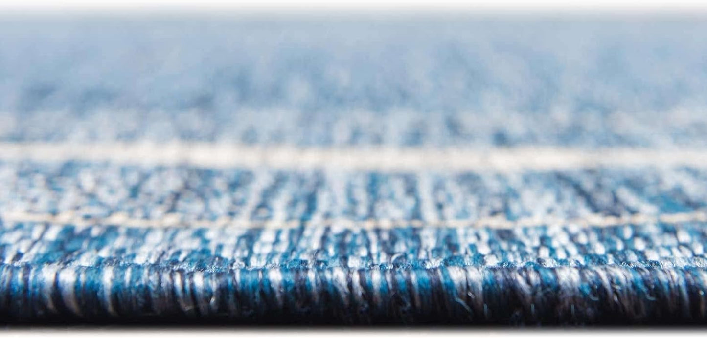 Unique Loom Outdoor Border Collection Area Rug - Soft Border (3' 3" x 5' 3" Oval, Blue/ Ivory)