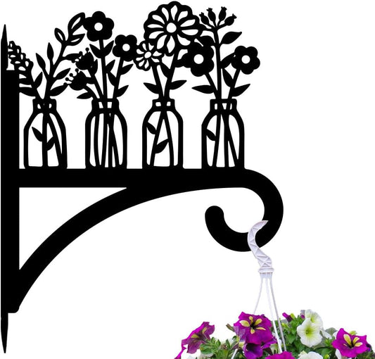peacoblue Iron Plant Hangers Hooks for Outdoor Indoor Hanging Plants Flower Fern Pots Lantern Bird Feeder,12"x15" Weather Resistant Metal Wall Holder for Porch Garden Farmhouse(Vase and Wildflower)