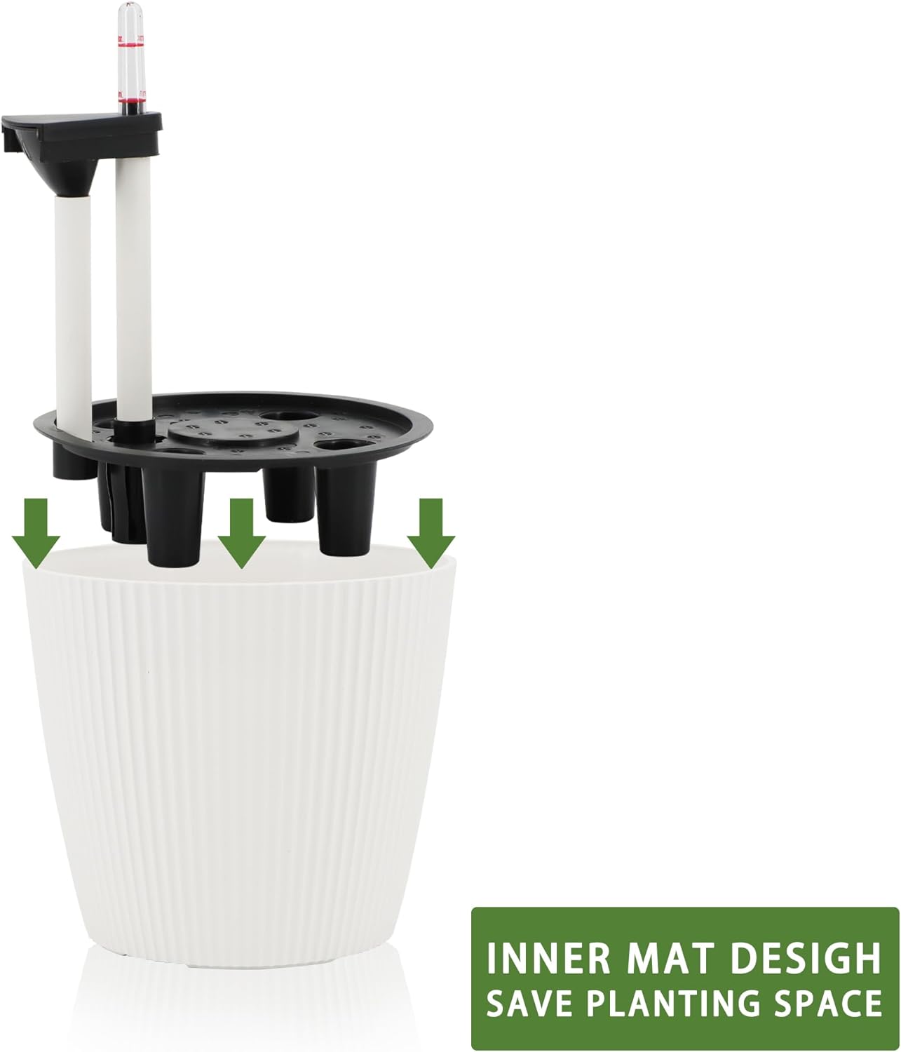 Dexceder 11x10 Self Watering Planters Indoor, Inner Mat Design, Table Flower Plant Pot with Water Level Indicator (2 Pack, White)