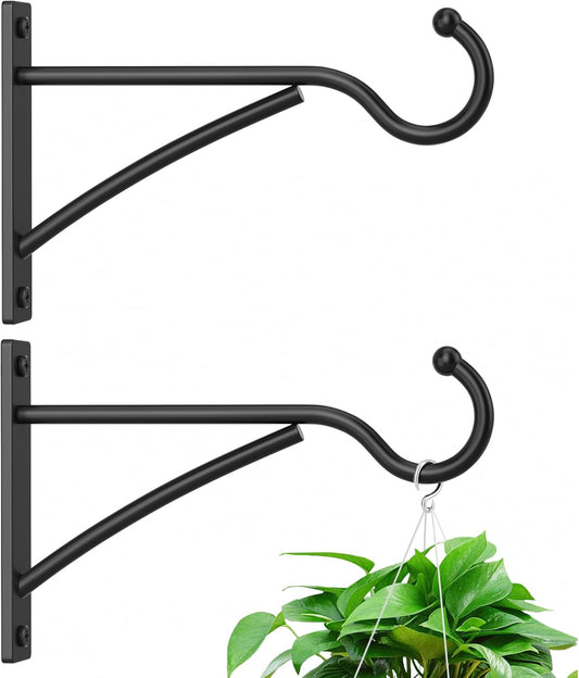 6 Inch 2 Pack Outdoor Plant Hanging Hooks for Wall:Metal Bracket for Hanging Baskets, Bird Feeders, Wind Chimes, Flower Baskets, Yoga Mat, Lanterns, Black