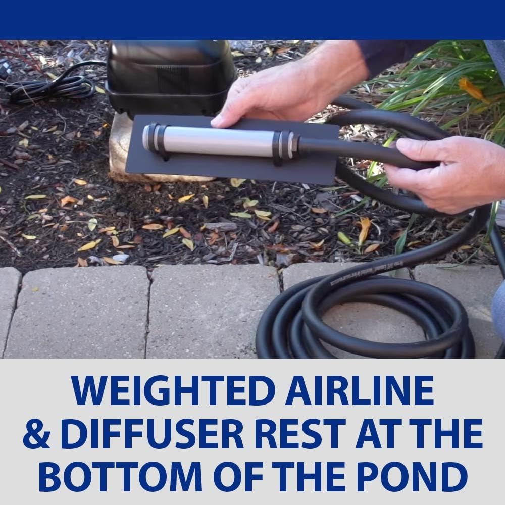 The Pond Guy Pond Aerator 2, Complete Aeration Kit, Add Oxygen to Koi & Fish Water Garden Ponds, Outdoor Diaphragm Compressor Pump, Air Line, Faux Grey Stone Rock Cover & 2 Submersible Diffuser Stick