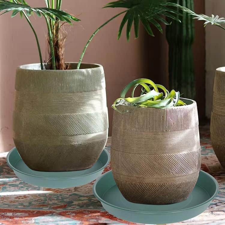 4 Pack of 16 inch Plant Saucer (13.5" Base), Heavy Duty Plastic Plant Tray for Pots, Flower Water Trays for Indoors, Bird Bath Bowls, Plant Drip Saucers for Planter 14"/15"/16" (Green)
