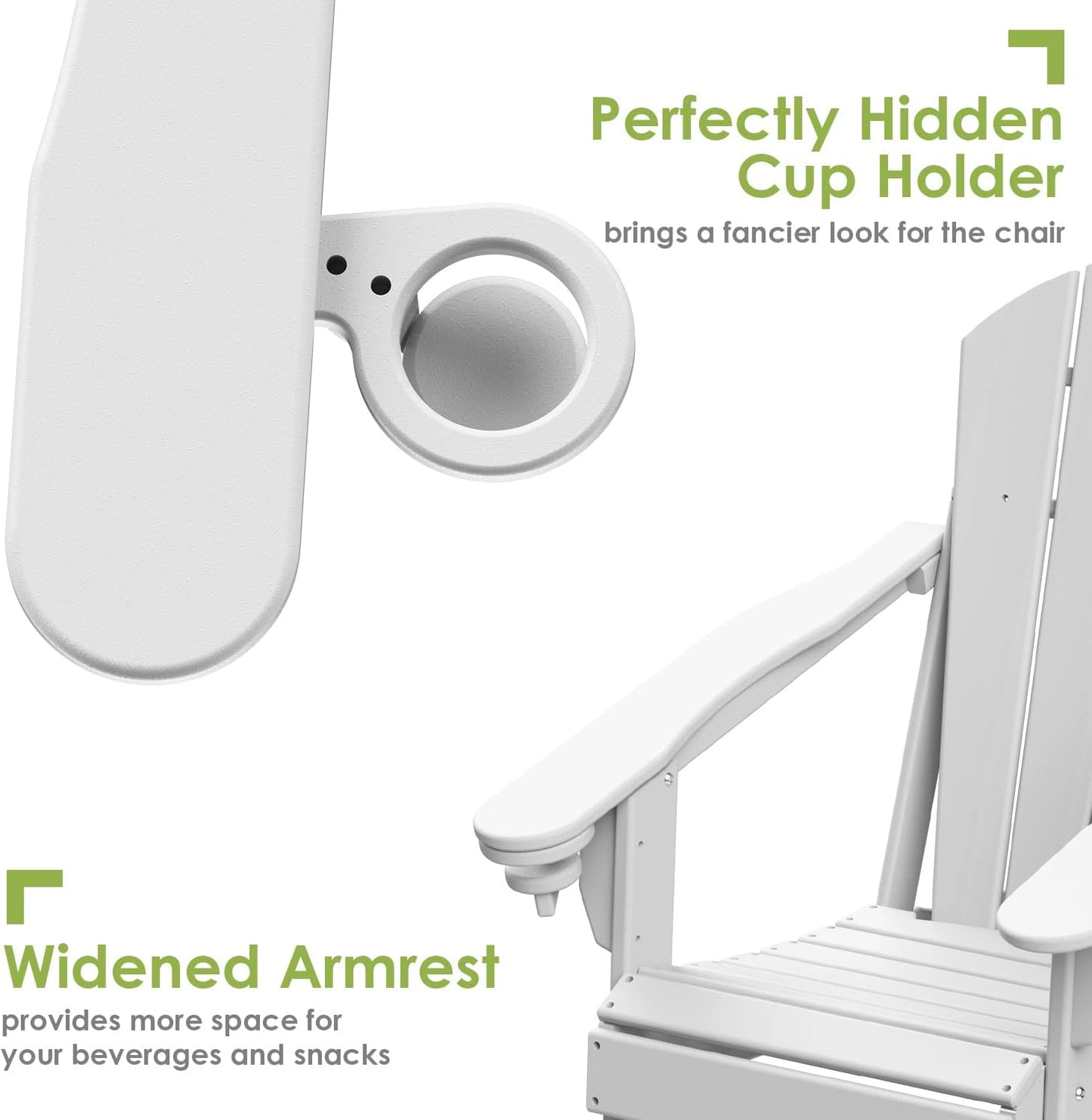 GREENVINES Folding-Adirondack-Chairs-Set-of-4 | HDPE Plastic | Fire Pit Chair | All Weather | Cup Holder | White | for Deck Backyard Patio Outdoor Garden