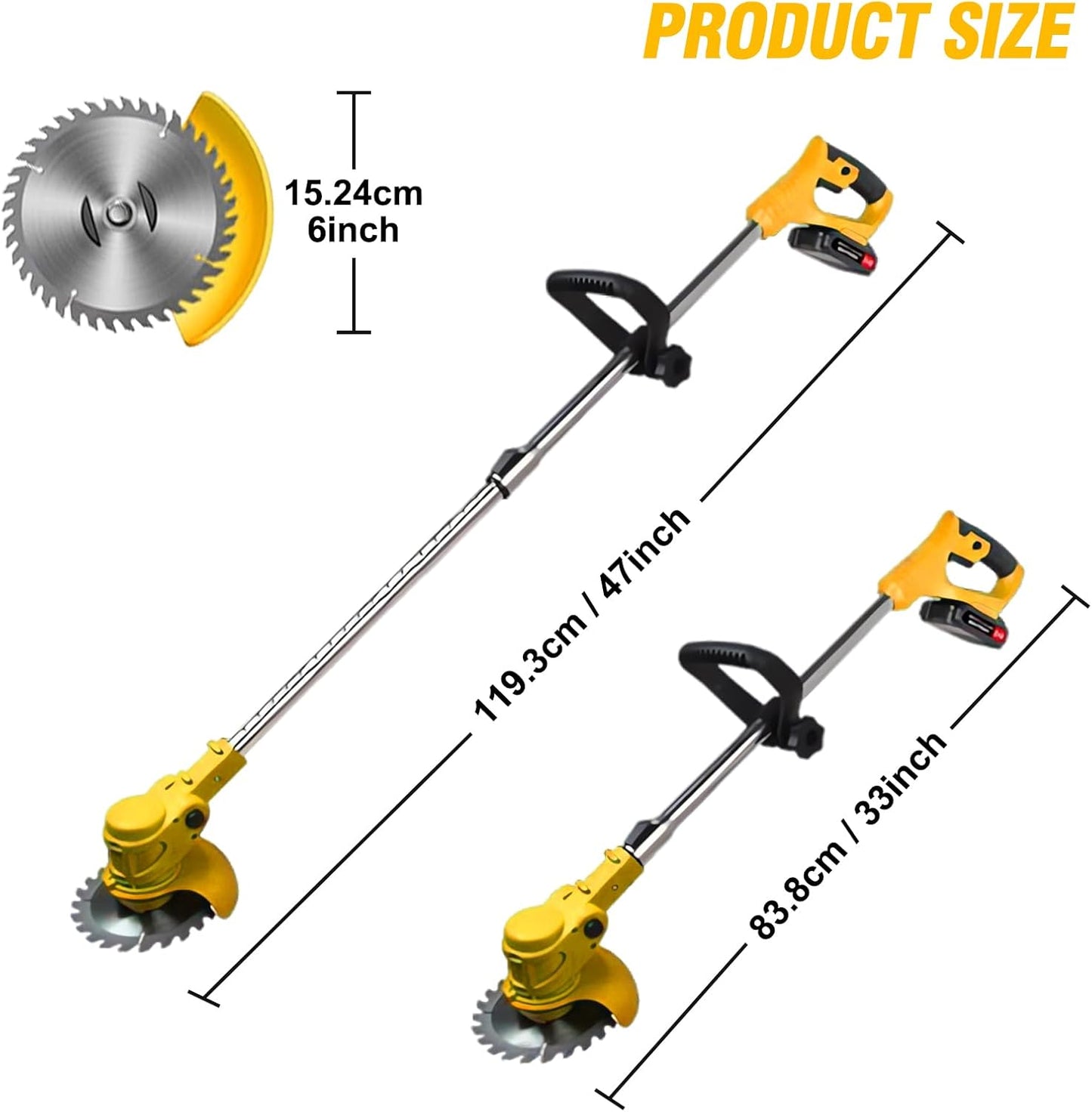 21V Electric Weed Wacker Cordless Grass Trimmer with 2x2000mAh Batteries & Fast Charger, 3 in 1 Stringless Lightweight Brush Cutter/Edger/Mower with 3 Types Blade & Wheels for Garden and Yard Lawn