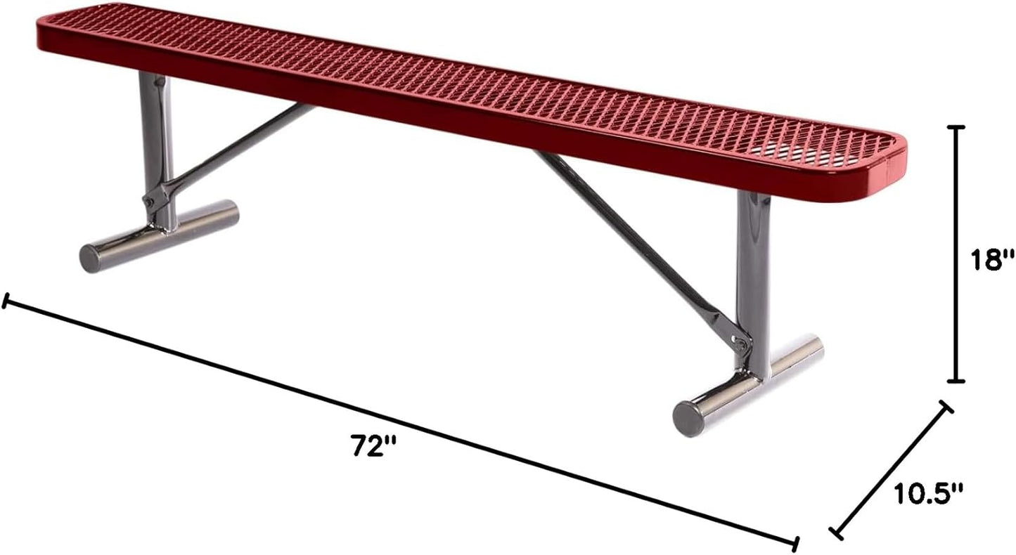 Heavy-Duty Portable Outdoor Bench Thermoplastic Coated, Expanded Metal, Commercial-Grade Seating, Made in America (Portable Without Back, 6 Ft, Textured Burgundy)