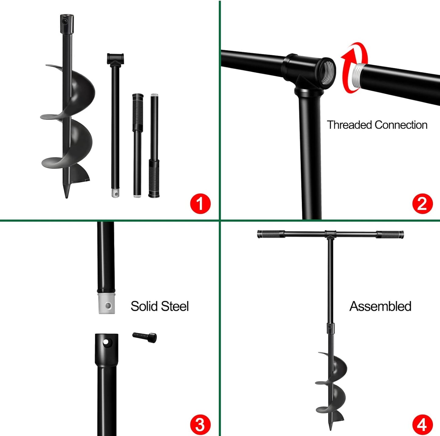 LONGRUN Manual Garden Hole Digging Drill Bit, Hand Drill Auger Post Hole Digger for Planting, Spiral Drill Planter for Bulb, Flower, Tree, Seedlings, Bedding Plants, Umbrella, Fence Holes-6"x 38"