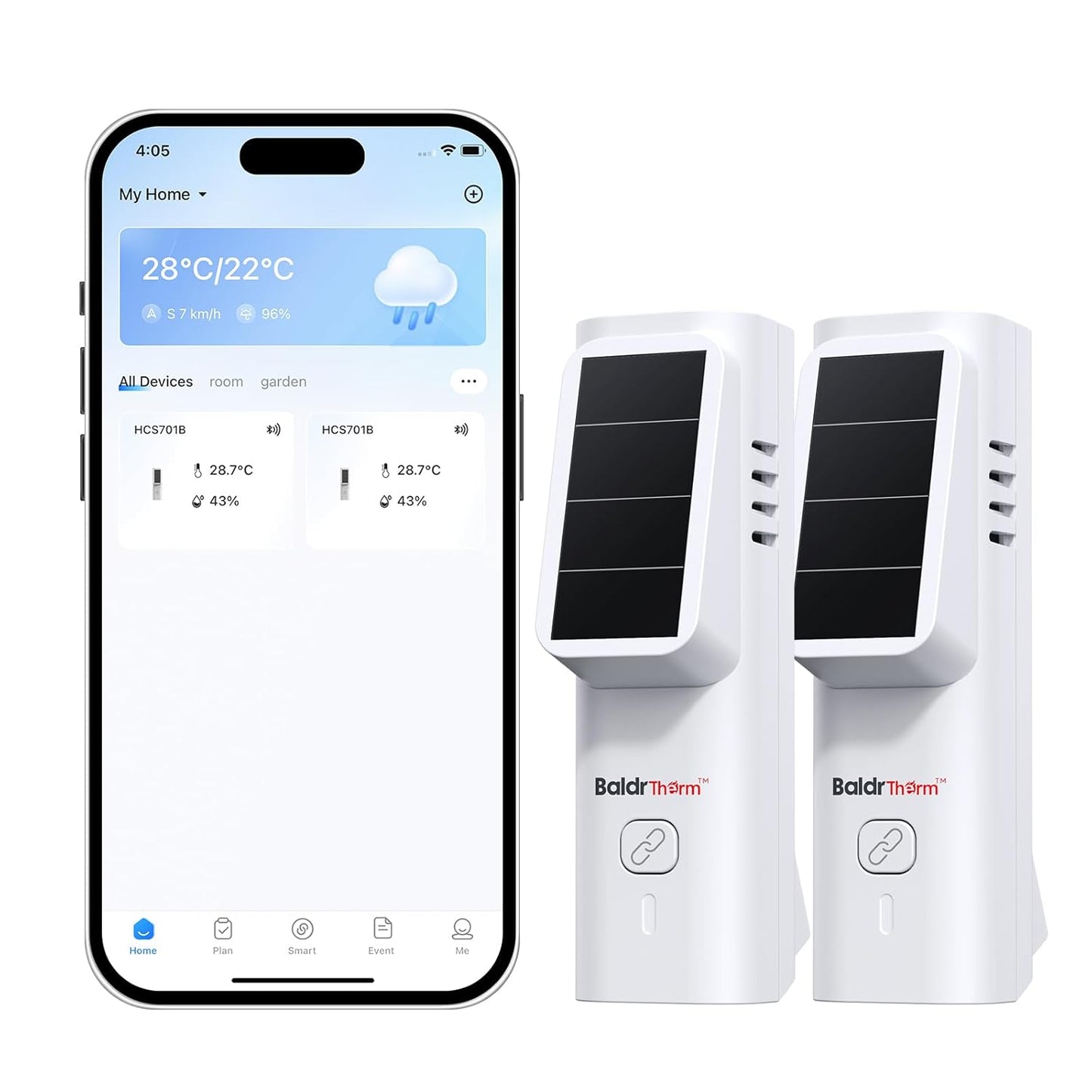 Solar Bluetooth Temperature & Humidity Monitor, Wireless Thermometer with Date Storage, Real-Time Alerts, 262 Feet Connecting Range, Apply for Room Greenhouse, Pet Cages, 2pack