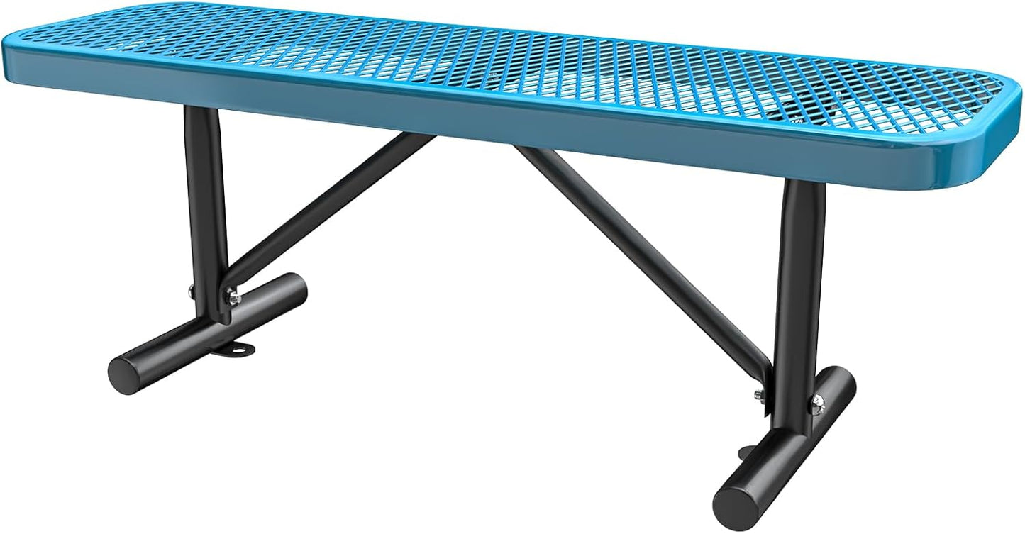 Heavy-Duty Park Bench or Table for Outside - Black Coated Outdoor Furniture Steel Bench, Commercial-Grade Outdoor Benches Weatherproof for Park, Patio, Porch (Blue, 4FT (Without Backrest))