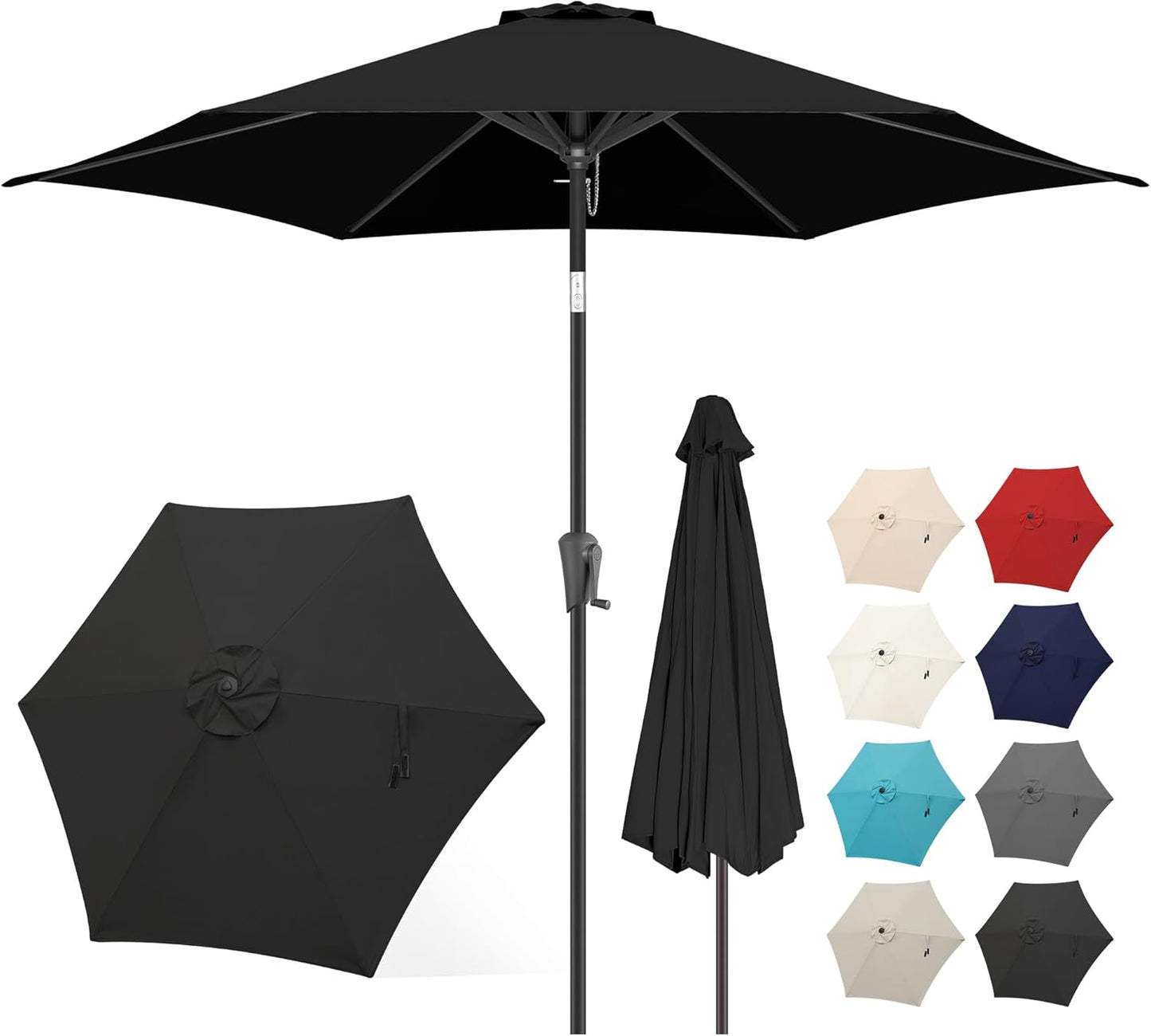 FLAME&SHADE 10ft Patio Umbrella - Outdoor Umbrella with 6 Sturdy Ribs, Push Button Tilt and Crank, UV Protection Table Market Umbrella for Pool, Porch，Garden, Deck, Backyard (Black)